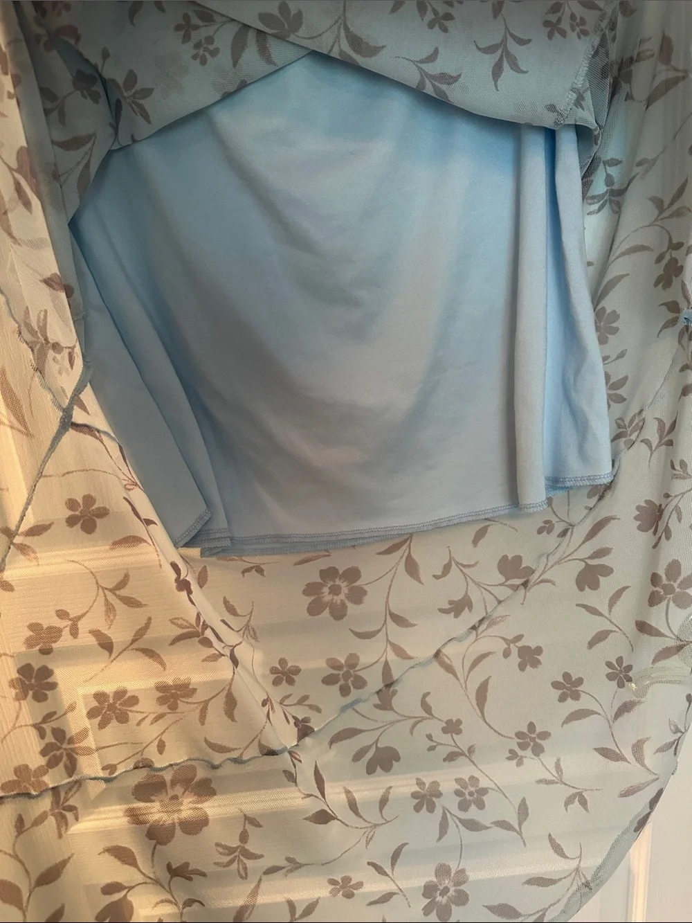 NWOT- Cottagecore Light Blue & Brown Floral Asymmetrical Midi Skirt- Size XL